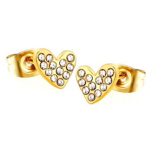 7*5.9mm heart-shaped white diamond plain pin earrings steel color/golden color
