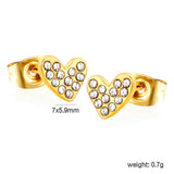7*5.9mm heart-shaped white diamond plain pin earrings steel color/golden color