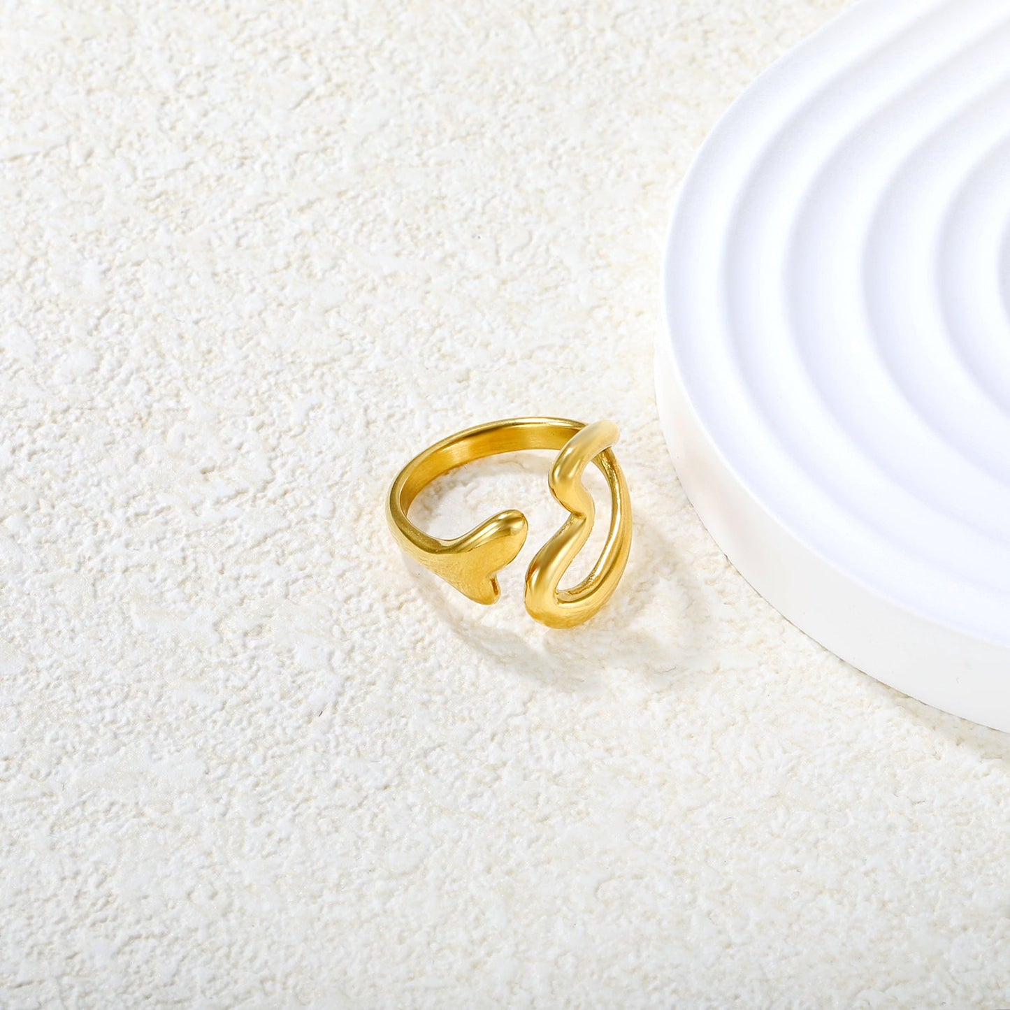 Gold Curved - Heart - Shaped Open Ring asonjewelry