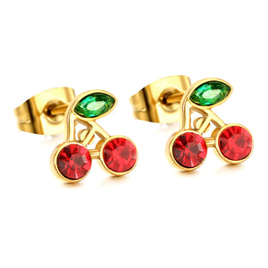 8.6*8.4mm Cherry green diamonds + white diamonds ordinary pin earrings steel color / gold color