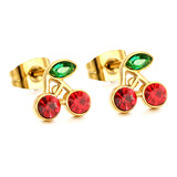 8.6*8.4mm Cherry green diamonds + white diamonds ordinary pin earrings steel color / gold color
