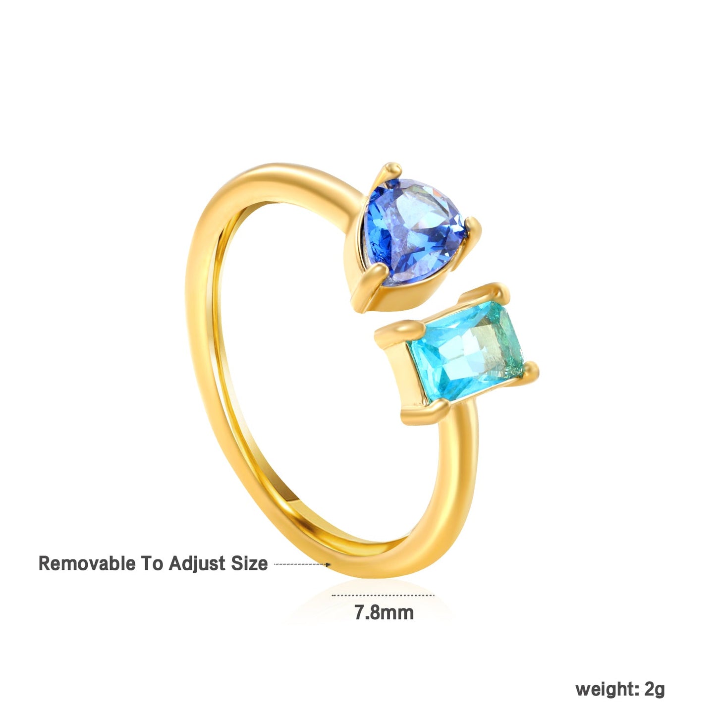 18K Gold - Plated Double Ring with Multi - Color Gemstones asonjewelry
