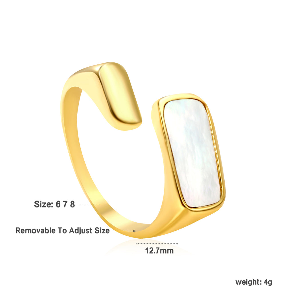 Stylish golden open - ring with rectangular mother - of - pearl inlay, simple and elegant, exuding elegant charm!