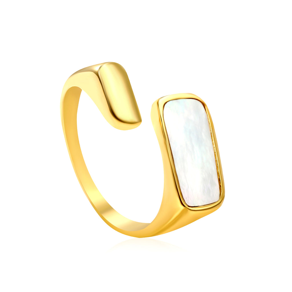 Stylish golden open - ring with rectangular mother - of - pearl inlay, simple and elegant, exuding elegant charm!
