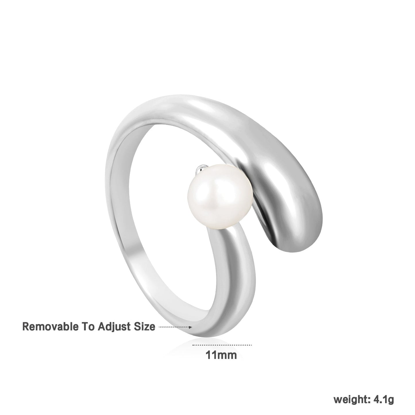 18K Gold - Plated Ring with Curved Band and Single Pearl asonjewelry