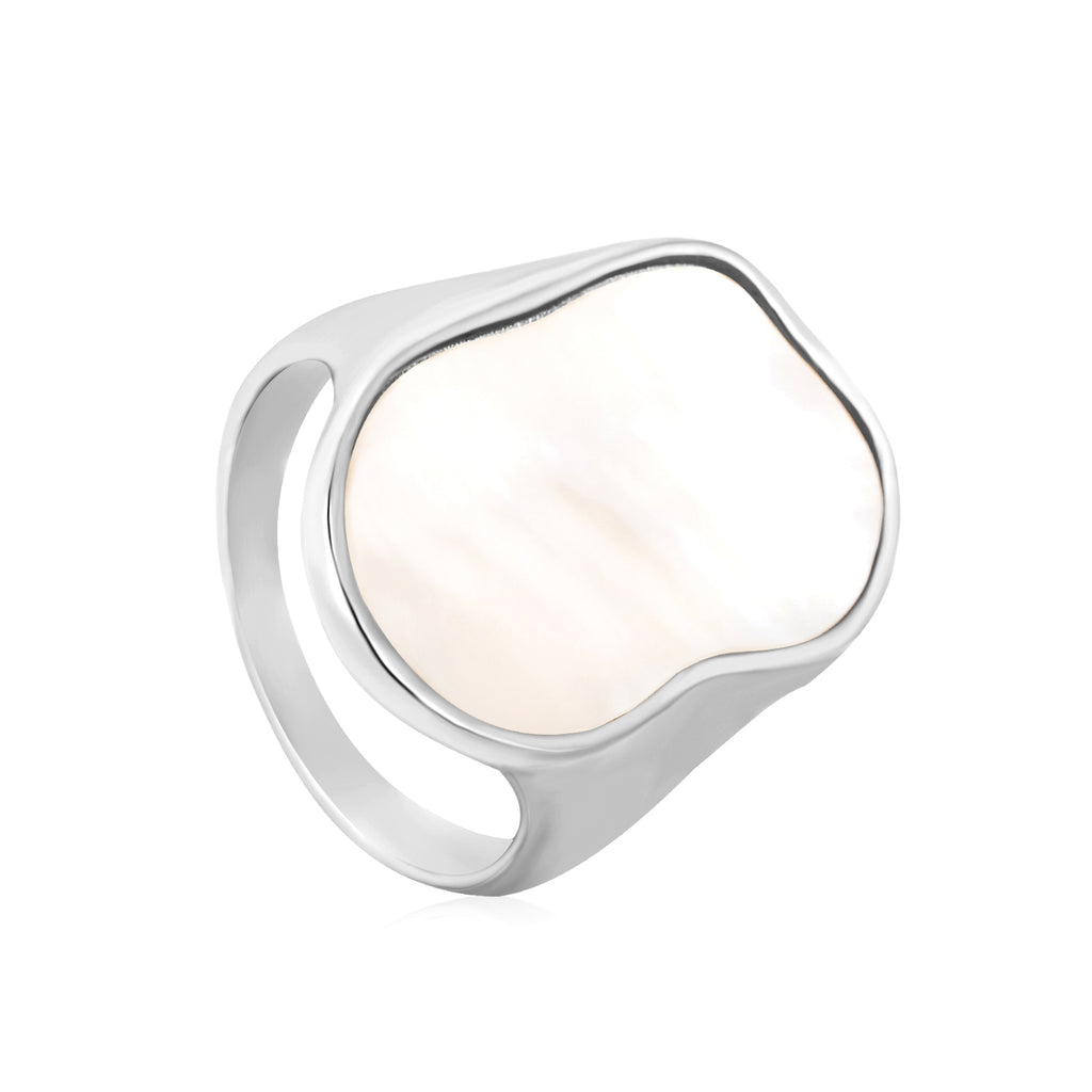 Wholesale Trendy Gold - Toned Stainless Steel Open Rings with Irregular Mother - of - Pearl Inlay for Bulk Orders