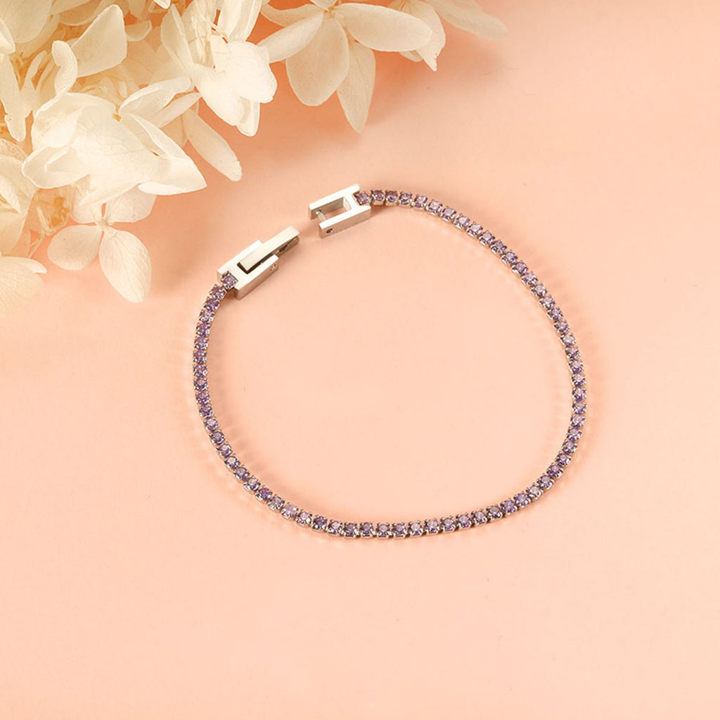 2024 New Year 2~3mm Round Purple Diamond Buckle Bracelet 17cm