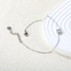 8.5mm beveled round CNC white zirconium 0.3 cross chain bracelet 18+3cm+6mm round tail tag Steel color/gold color