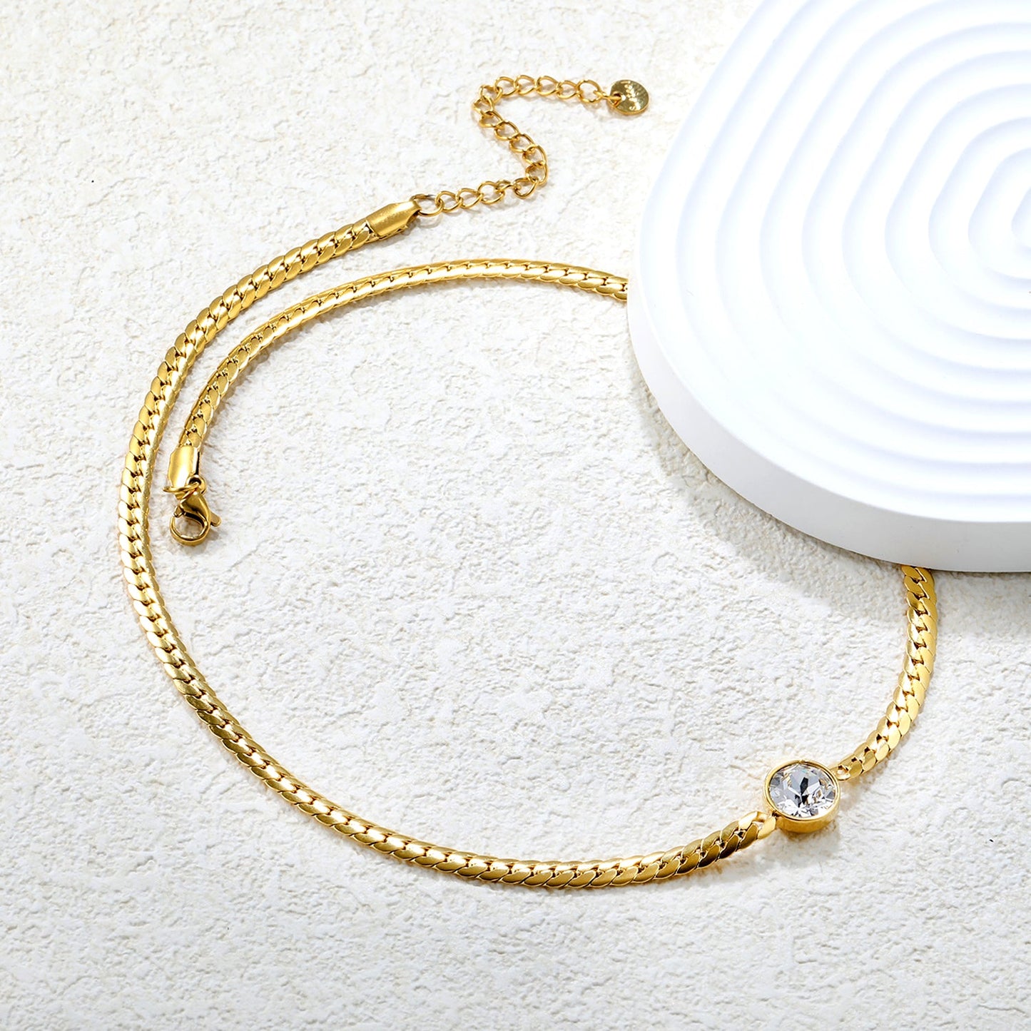 10mm Swarovski white diamond 4.2mm encrypted Cuban 40+5cm+6mm round pendant necklace, gold asonjewelry