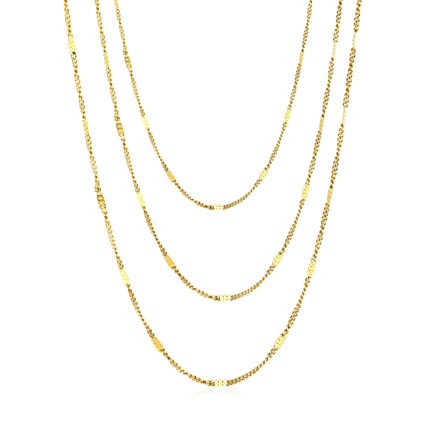 Sweater Chain, 1.5cm wide x 0.4mm wire, side-pressed polished chain, 50+60+70cm + 5cm + 6mm round tag, necklace, steel color/gold color asonjewelry