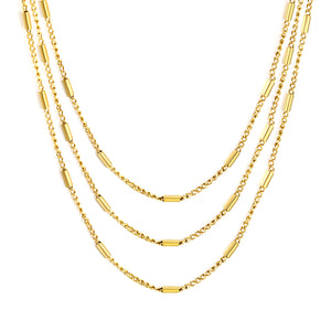 Sweater Chain W1.4*Wire0.4mm Side Wrap Tube Chain 50+60+70cm+5cm+6mm Round Tail Plaque Necklace Steel/Golden
