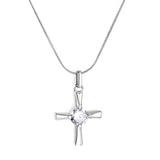 20.8*27.5mm Cross + White Zirconia 0.9 Round Snake 40+5cm Necklace Steel Color