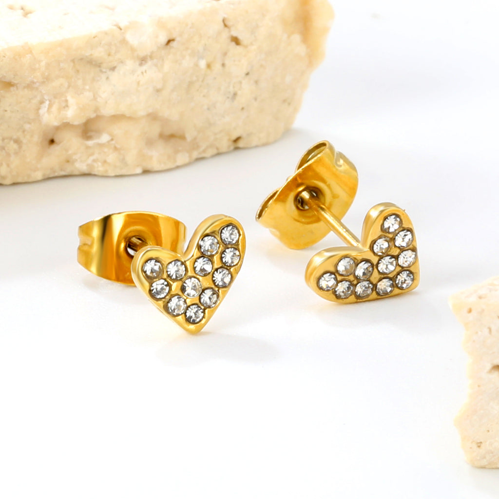 7*5.9mm heart-shaped white diamond plain pin earrings steel color/golden color