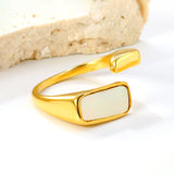 Stylish golden open - ring with rectangular mother - of - pearl inlay, simple and elegant, exuding elegant charm!