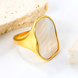 Wholesale Trendy Gold - Toned Stainless Steel Open Rings with Irregular Mother - of - Pearl Inlay for Bulk Orders