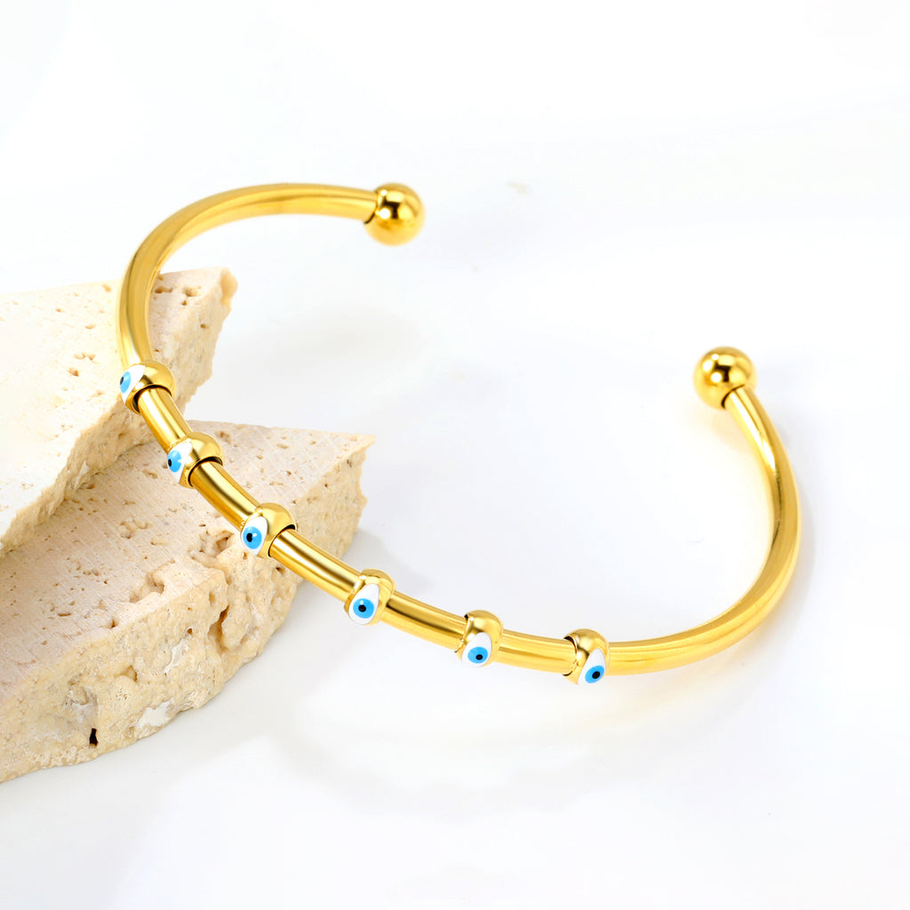 W3*ID59mm Red/Blue Oil Drip Eye Bracelet Steel/Golden