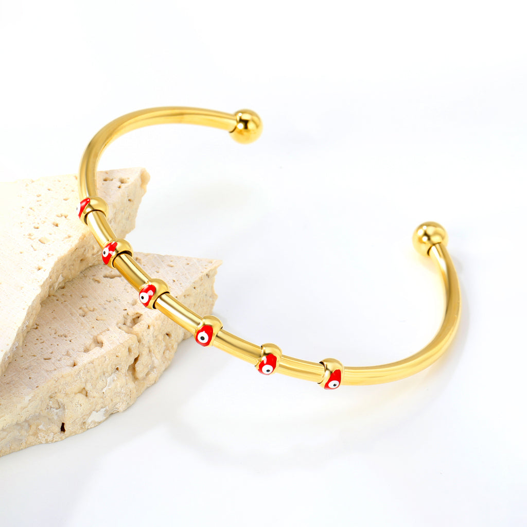 W3*ID59mm Red/Blue Oil Drip Eye Bracelet Steel/Golden