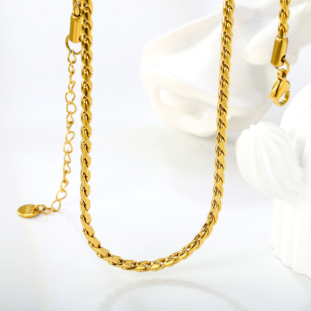 W2.8mm Round S Chain 40+5cm+6mm Round Tail Plate Necklace Steel/Golden