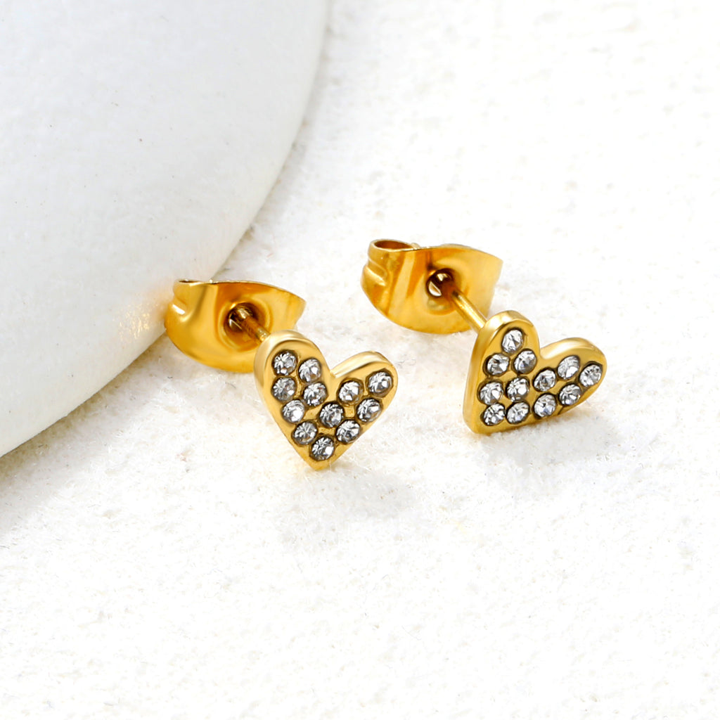 7*5.9mm heart-shaped white diamond plain pin earrings steel color/golden color