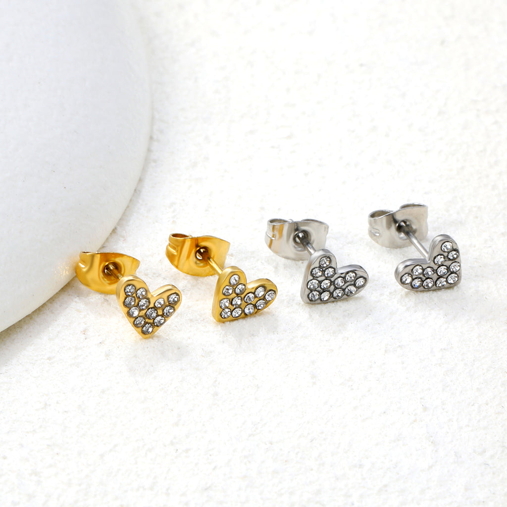 7*5.9mm heart-shaped white diamond plain pin earrings steel color/golden color