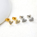 7*5.9mm heart-shaped white diamond plain pin earrings steel color/golden color