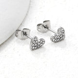 7*5.9mm heart-shaped white diamond plain pin earrings steel color/golden color