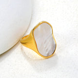 Wholesale Trendy Gold - Toned Stainless Steel Open Rings with Irregular Mother - of - Pearl Inlay for Bulk Orders