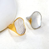 Wholesale Trendy Gold - Toned Stainless Steel Open Rings with Irregular Mother - of - Pearl Inlay for Bulk Orders