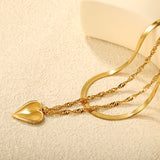 20x22mm heart-shaped accessory double chain 4mm blade chain 40cm + 3mm water glass chain 50x5cm + 6mm round tail tag necklace, gold