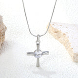 20.8*27.5mm Cross + White Zirconia 0.9 Round Snake 40+5cm Necklace Steel Color