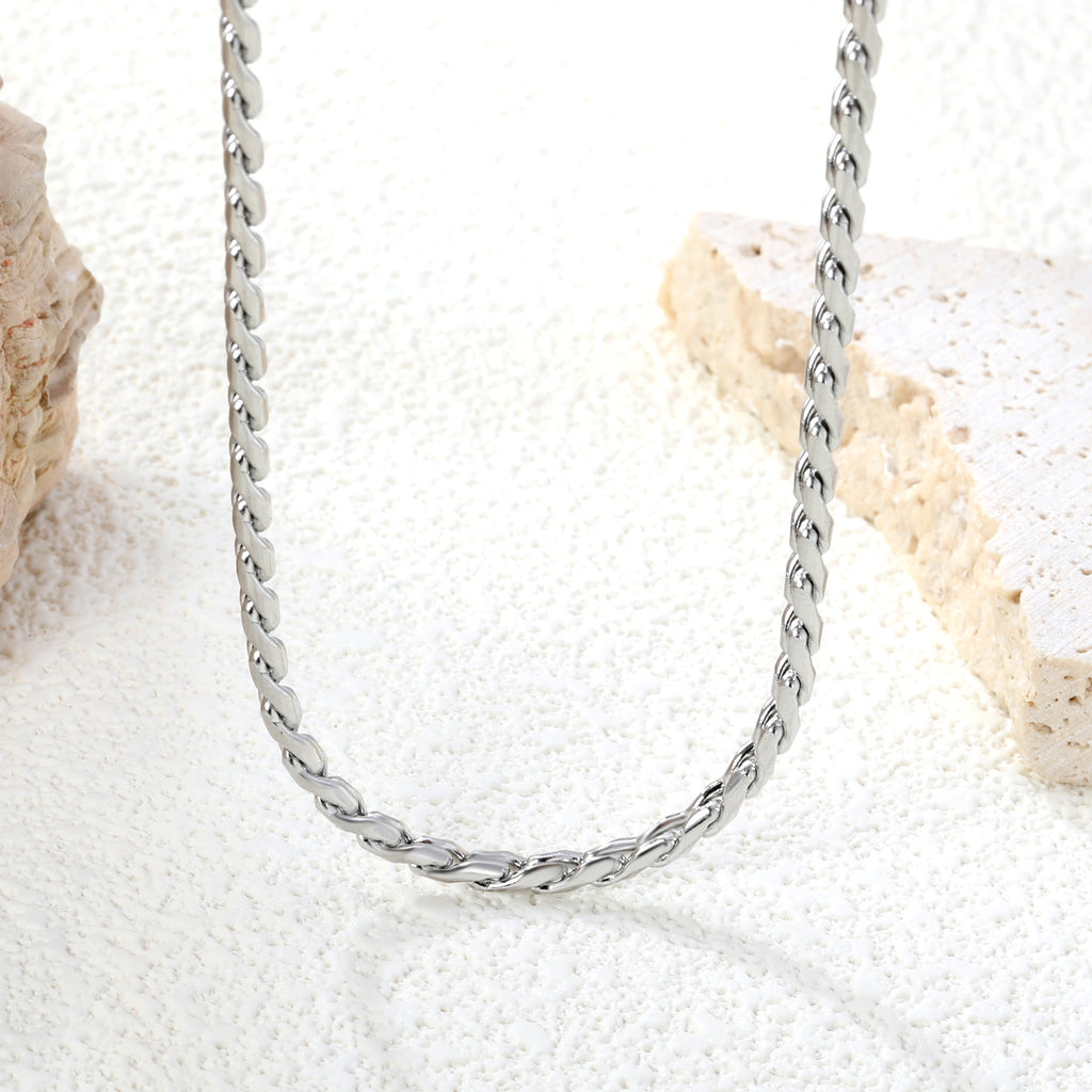 W2.8mm Round S Chain 40+5cm+6mm Round Tail Plate Necklace Steel/Golden