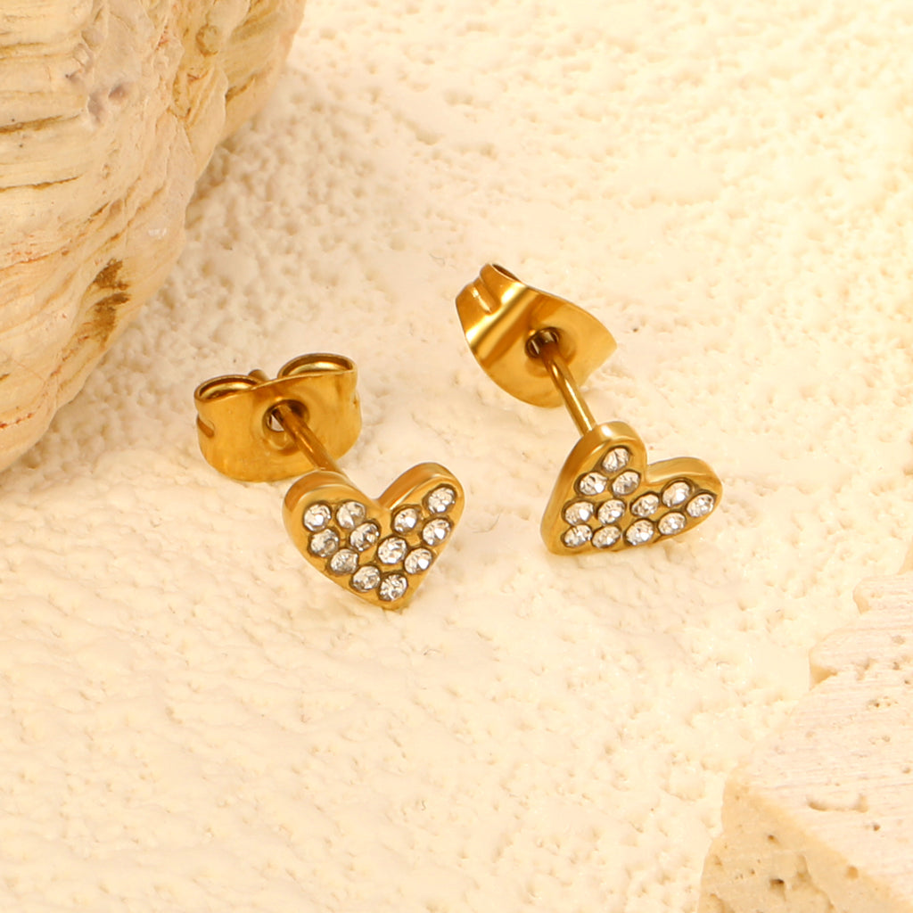 7*5.9mm heart-shaped white diamond plain pin earrings steel color/golden color