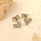 7*5.9mm heart-shaped white diamond plain pin earrings steel color/golden color