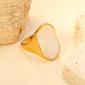 Wholesale Trendy Gold - Toned Stainless Steel Open Rings with Irregular Mother - of - Pearl Inlay for Bulk Orders
