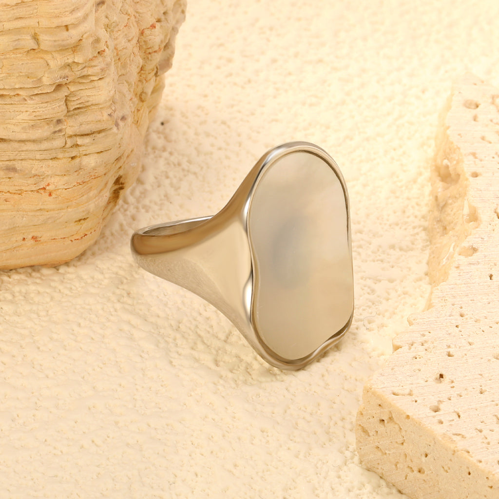 Wholesale Trendy Gold - Toned Stainless Steel Open Rings with Irregular Mother - of - Pearl Inlay for Bulk Orders