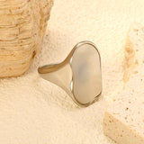 Wholesale Trendy Gold - Toned Stainless Steel Open Rings with Irregular Mother - of - Pearl Inlay for Bulk Orders