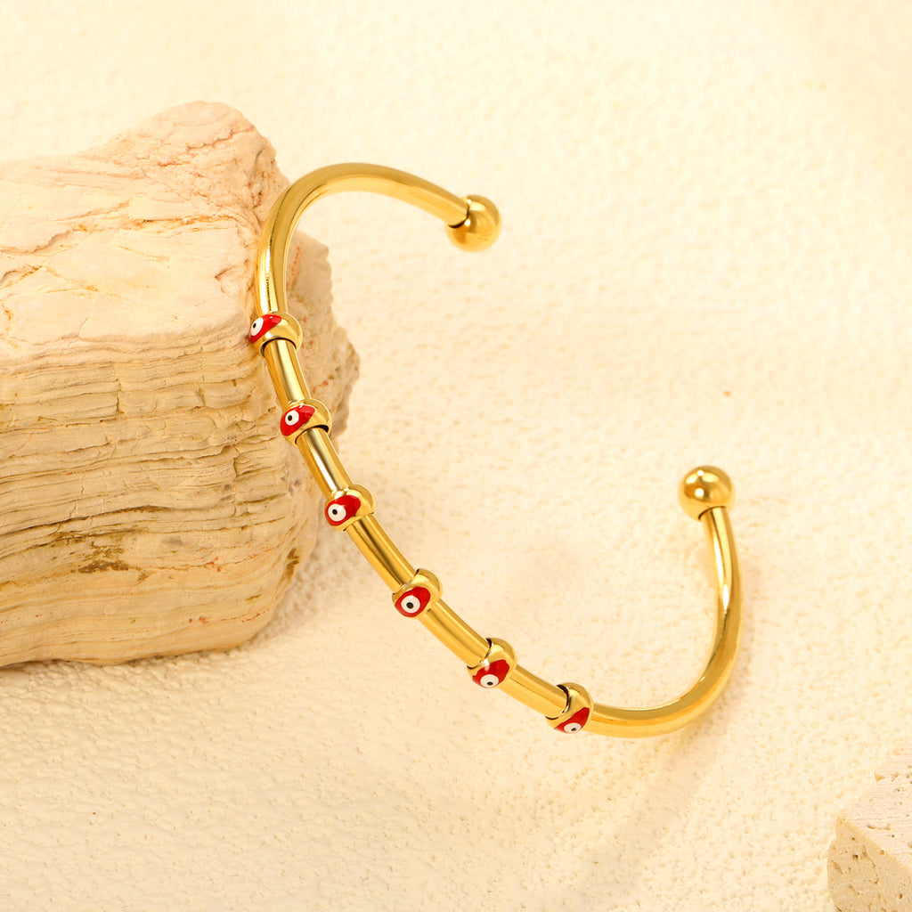 W3*ID59mm Red/Blue Oil Drip Eye Bracelet Steel/Golden