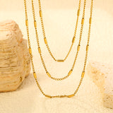 Sweater Chain W1.4*Wire0.4mm Side Wrap Tube Chain 50+60+70cm+5cm+6mm Round Tail Plaque Necklace Steel/Golden