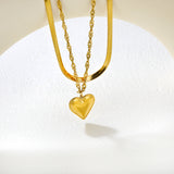 20x22mm heart-shaped accessory double chain 4mm blade chain 40cm + 3mm water glass chain 50x5cm + 6mm round tail tag necklace, gold