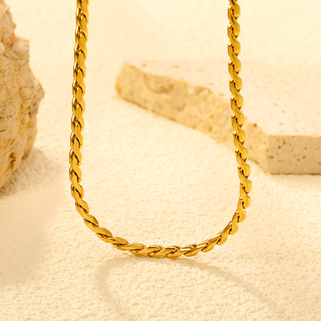 W2.8mm Round S Chain 40+5cm+6mm Round Tail Plate Necklace Steel/Golden