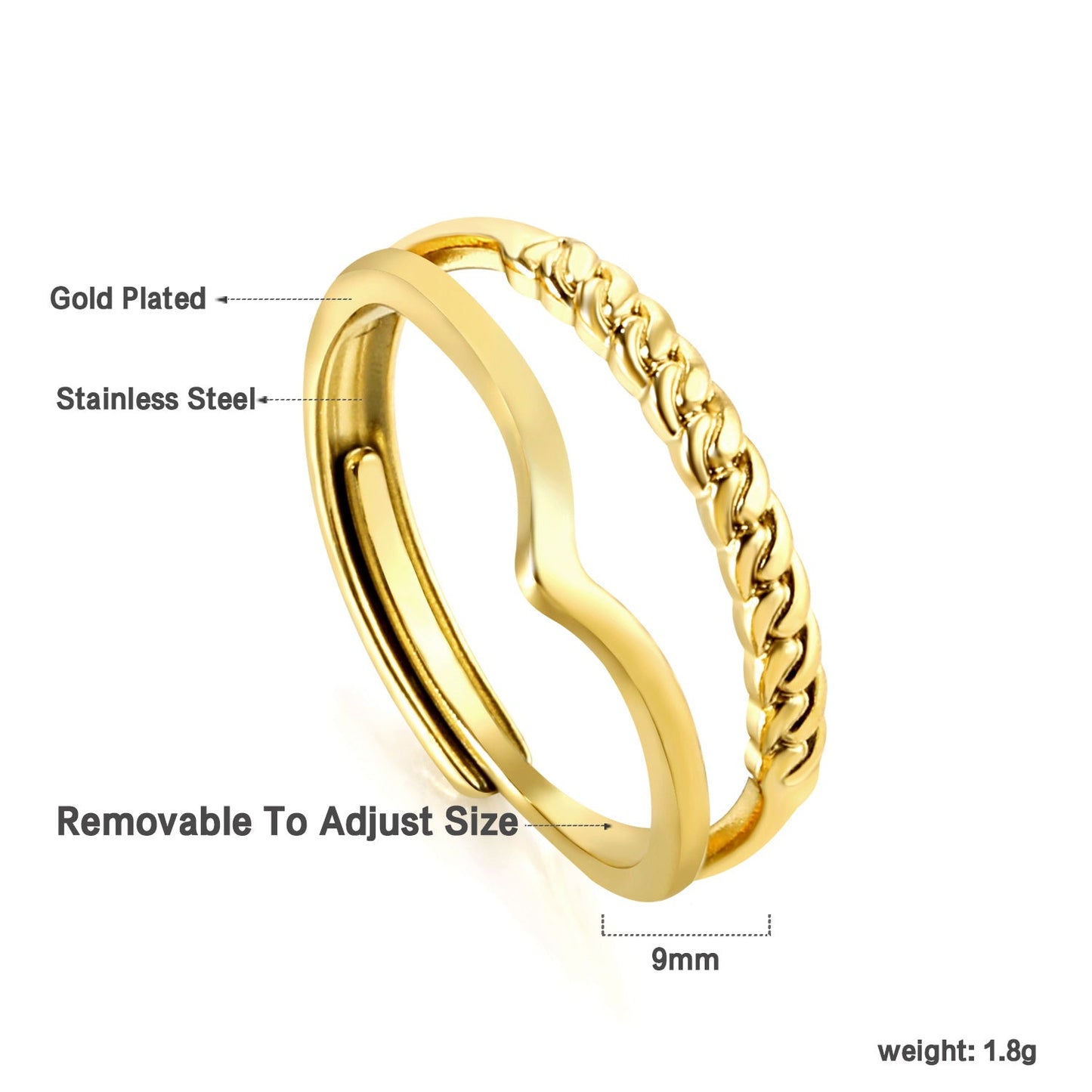 Personalized V-shaped geometric opening adjustable ring asonjewelry