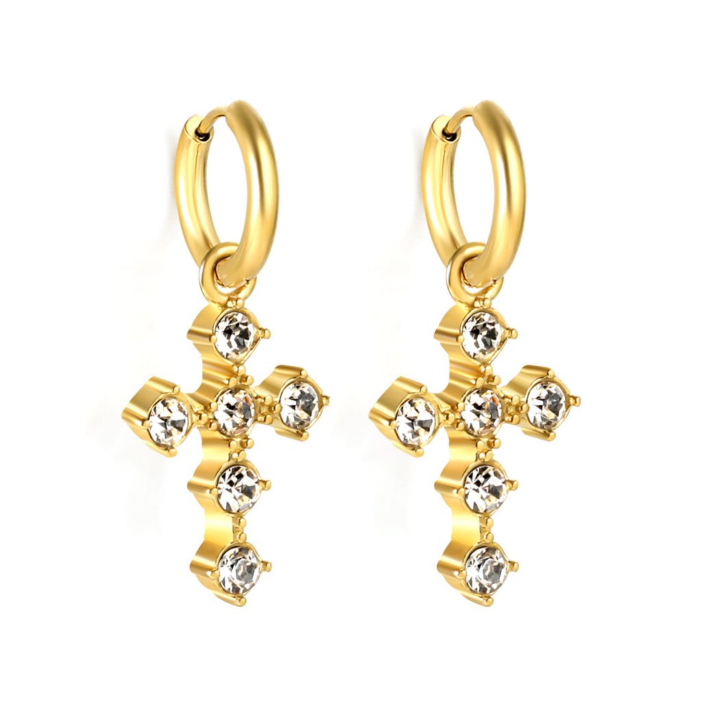 2024 New Year Fashion with Cross White Diamond Earrings
