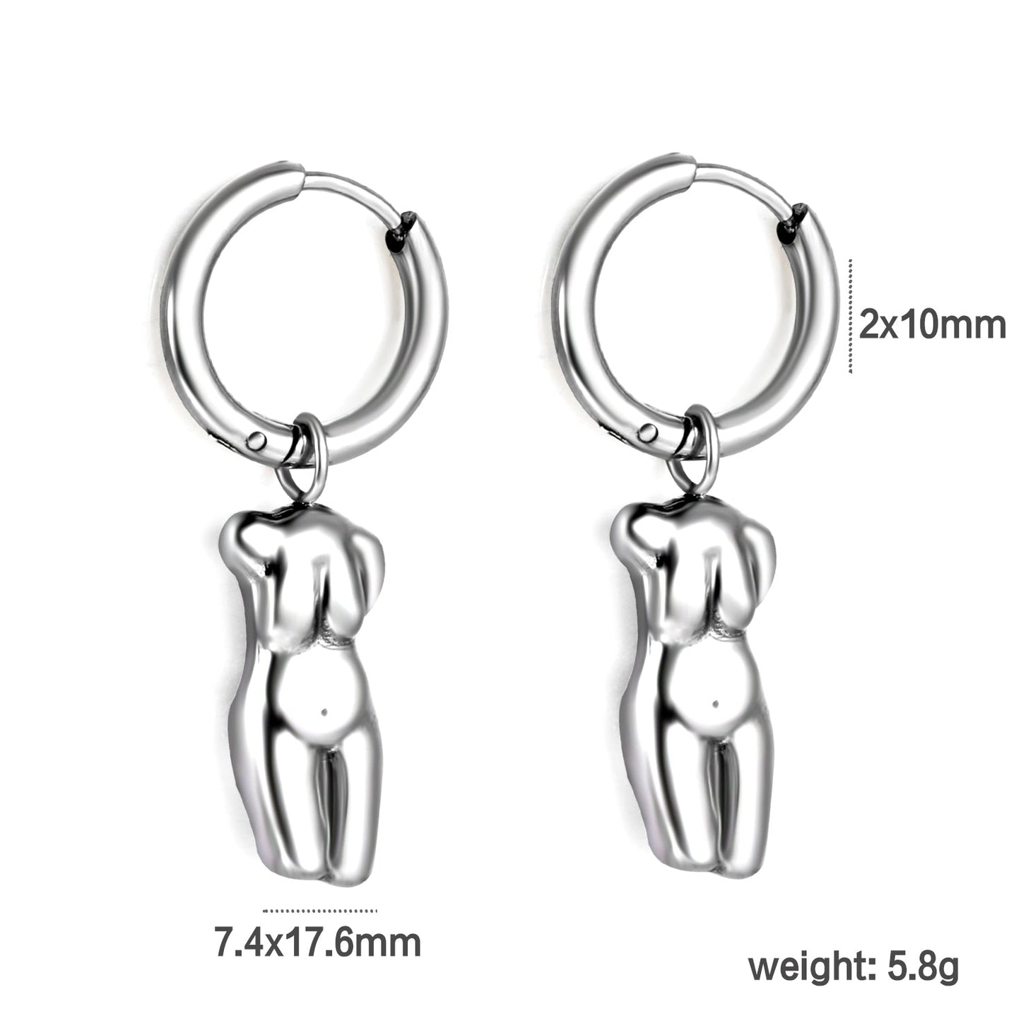 2*10mm Circle with Garment Model Earrings 7.4*17.6mm Steel/Golden asonjewelry