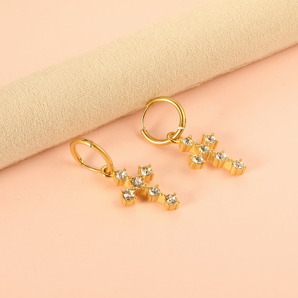2024 New Year Fashion with Cross White Diamond Earrings