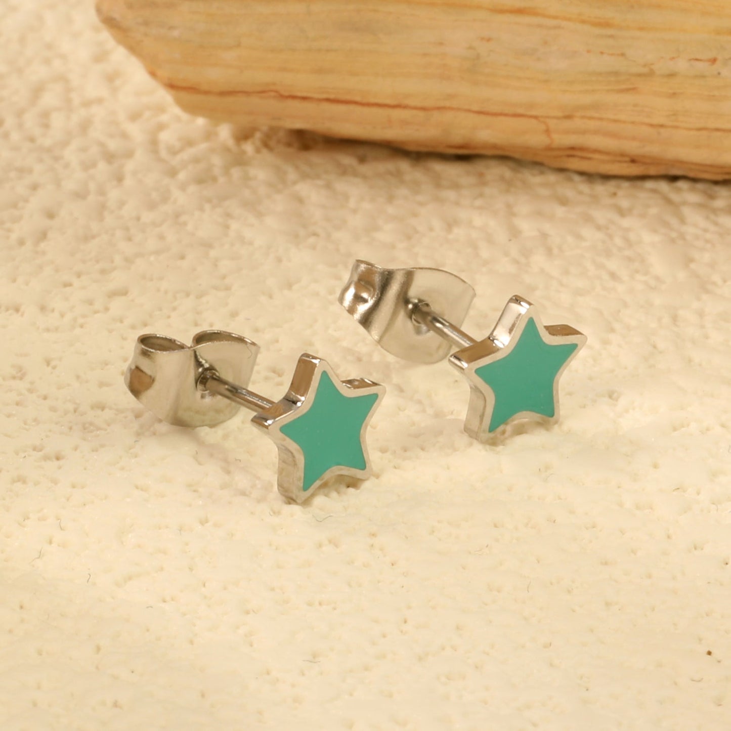 7mm Star with Mint Green Drip Earrings Steel Color asonjewelry