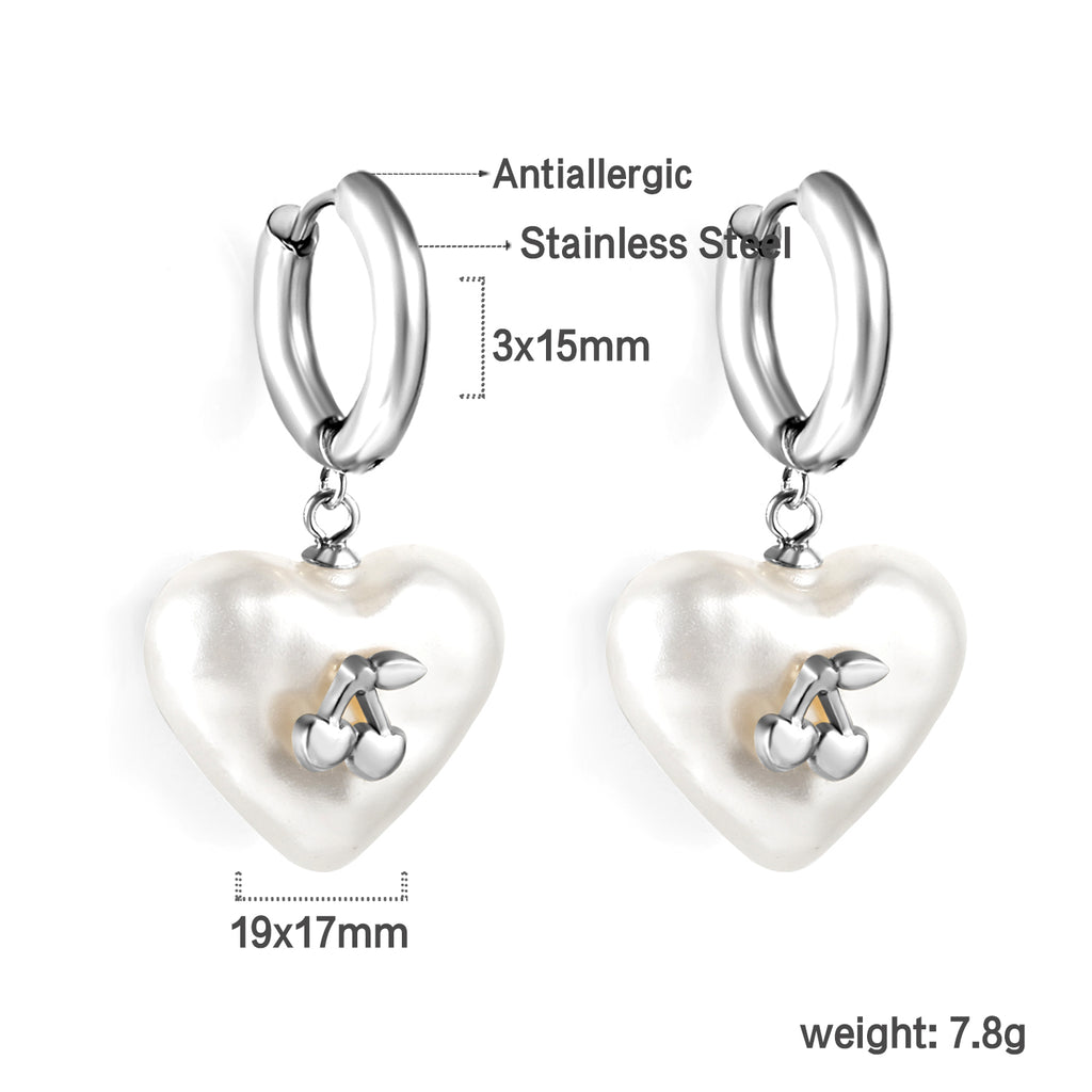 2024 New Year's Fashion Heart Shaped White Pearl + Cherry Stud Earrings