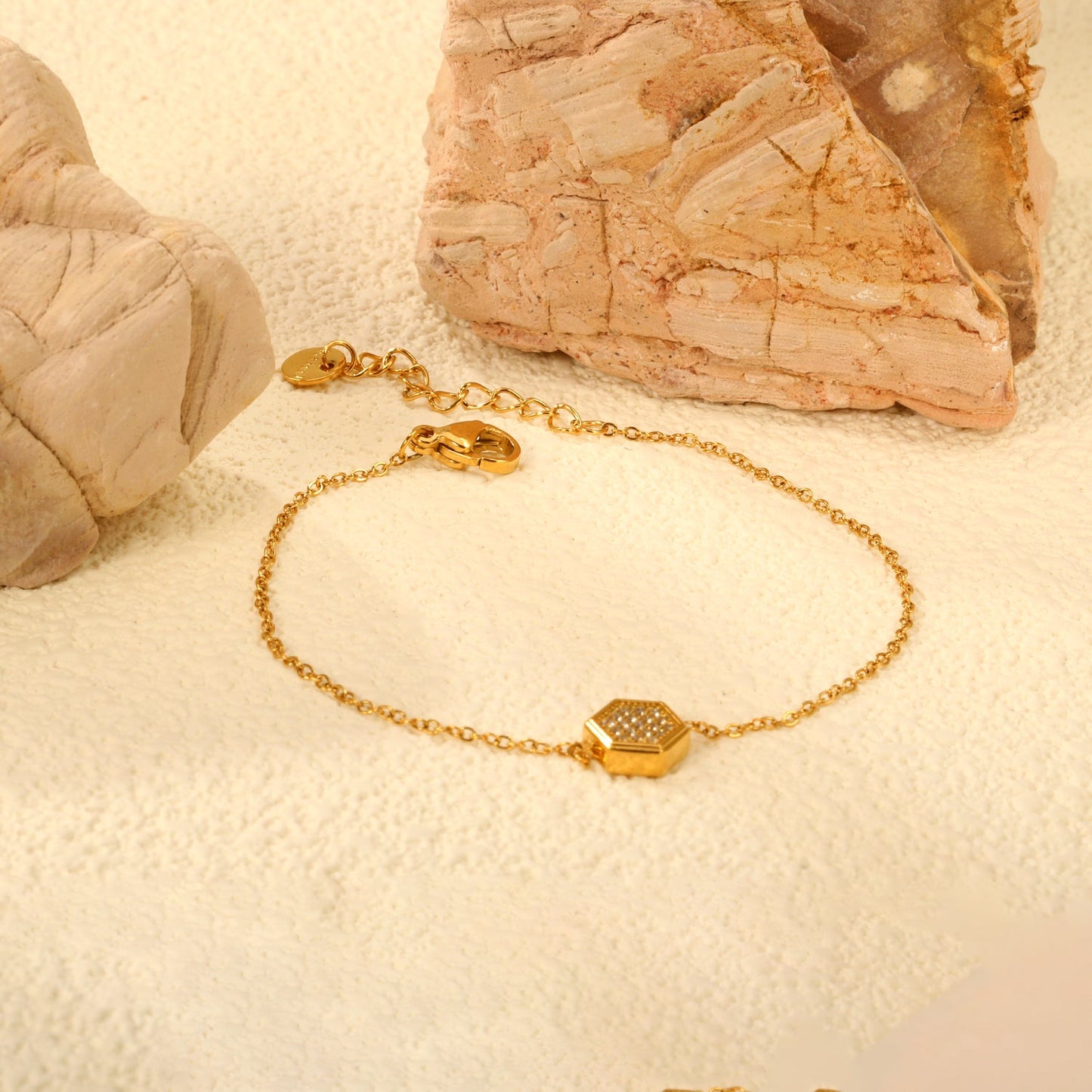 7.8*8.6mm Convex Hexagonal CNC White Zirconium 0.3 Cross Bracelet Bracelet 18+3cm+6mm Round Tail Plaque Gold Color asonjewelry