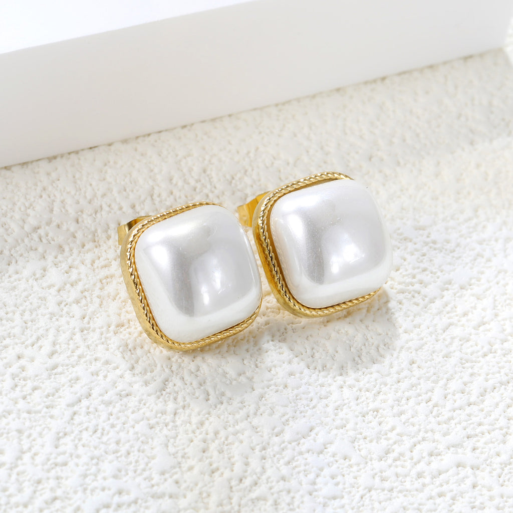 Lace Square with White Pearl Earrings 16.4*16.4mm