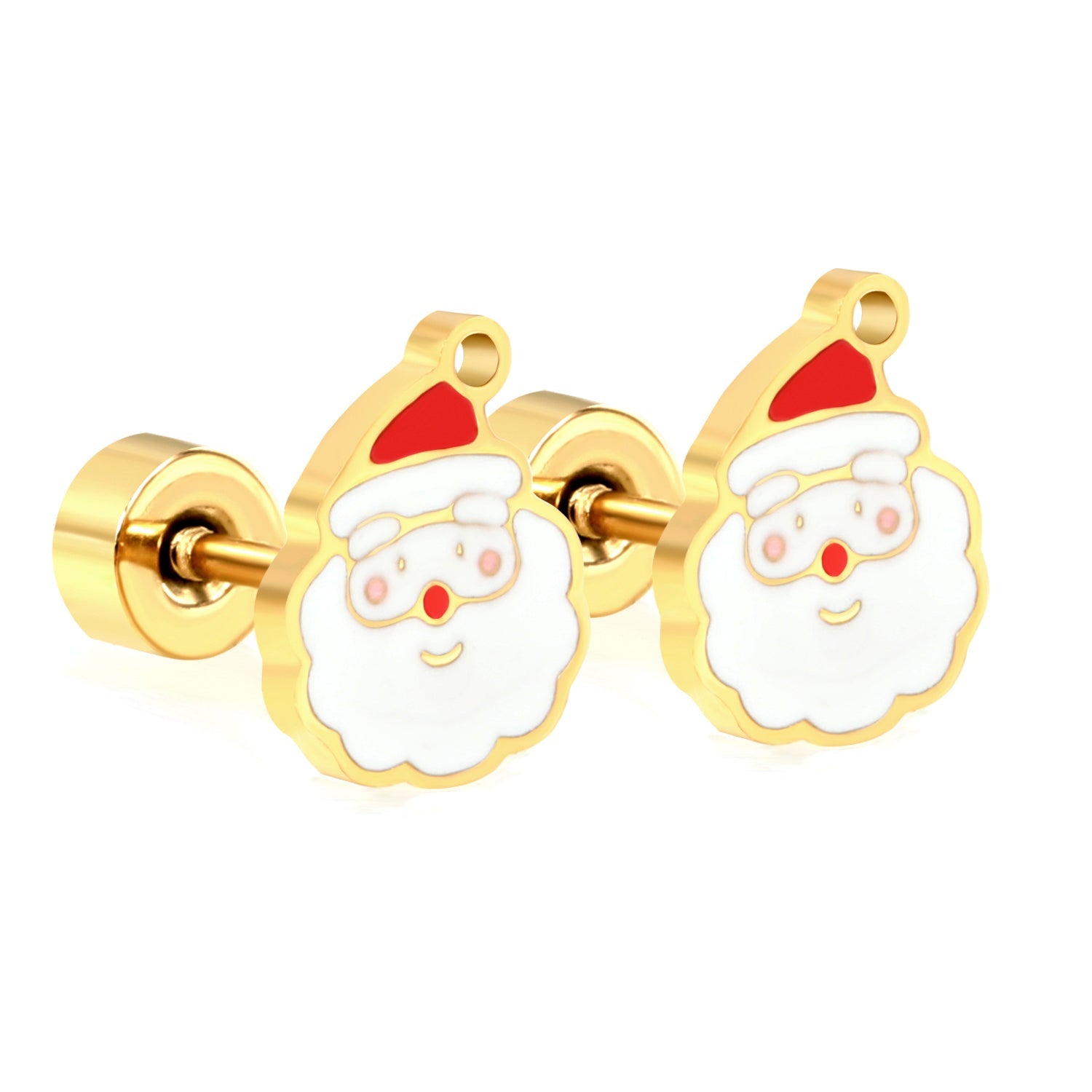 Children's Christmas Santa Claus twist plug earrings gold color asonjewelry