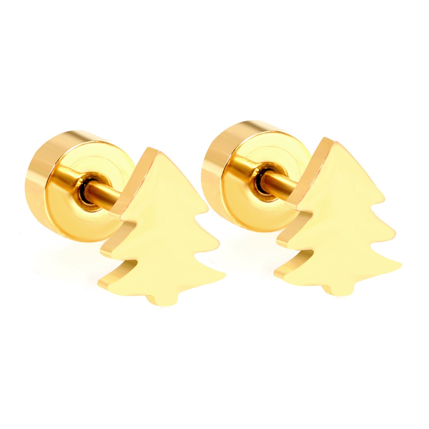 Children's Christmas Glossy Tree Shape Twist Earrings gold color asonjewelry